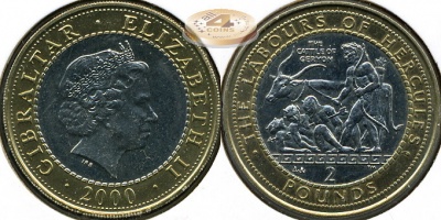 Гибралтар. 2 фунта. 2000 (Unc. Биметалл)