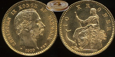 Дания. 10 крон. 1900 (Unc. Золото)