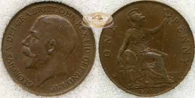 Великобритания. 1 пенни. 1915 (XF+ [XF-45]. Слаб)