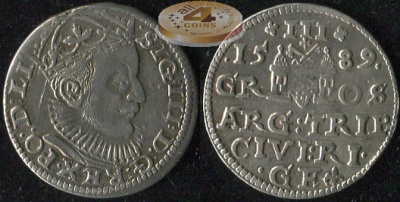 Речь Посполитая. Грошен. 1589 (aXF. Серебро)