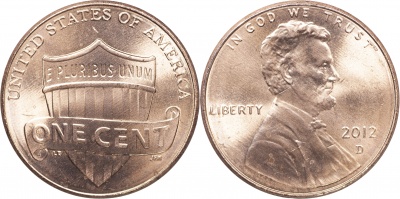 США. 1 цент. 2012.D (Unc) Lincoln Cent. Реверс щита