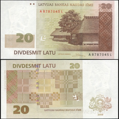 Латвия. Банкнота 20 латов. 2009. Unc. Бумага. Кат# P.55b