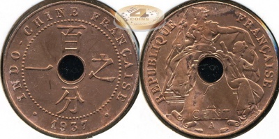 Французский Индокитай. 1 цент. 1937 (aXF)