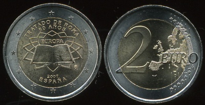 Испания. 2 евро. 2007 (Unc. Биметалл)