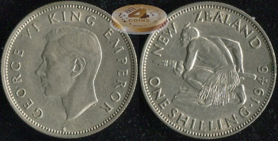 Новая Зеландия. 1 шиллинг. 1946 (aUnc. Серебро)