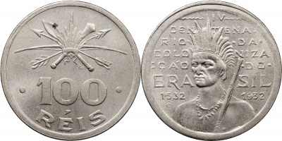 Бразилия. Монета 100 рейс. ND (1932) (KM#527. aUnc/XF) 400-летие колонизации