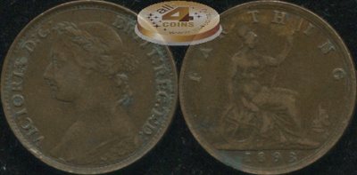 Великобритания. 1 фартинг. 1893. (VF/VF-)
