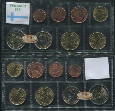 Финляндия. Набор евро (8 монет. 2 биметалла) 2011