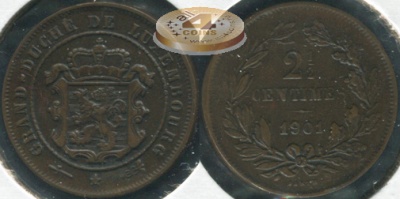 Люксембург. 2 1/2 центима. 1901 (aUnc/XF)