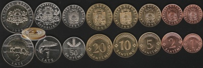 Латвия. Набор №1 (8 монет. 1 биметалл) 1992-2003