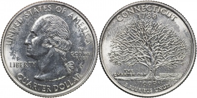США. Монета 25 центов [Квотер]. 1999.D (KM#297. Unc) Коннектикут