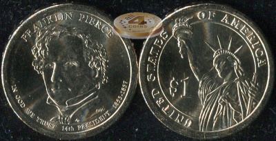 США. 1 доллар. 2010.P (Unc) Франклин Пирс