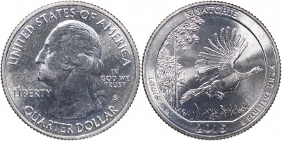 США. Монета 25 центов [Квотер]. 2015.S (KM#598. Unc) Kisatchie [Louisiana]