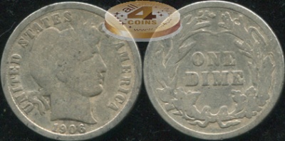США. 10 центов (Дайм). 1906 (AG. Серебро)