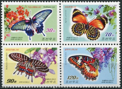 КНДР. 2012. Бабочки (Квартблок. MNH OG)