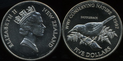 Новая Зеландия. 5 долларов. 1997 (Unc)