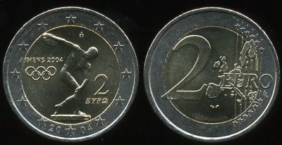 Греция. 2 евро. 2004 (Unc. Биметалл)