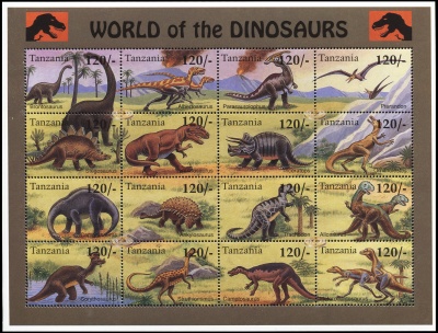 Танзания. 1994. Динозавры. Лист 1 (Малый лист. MNH OG)
