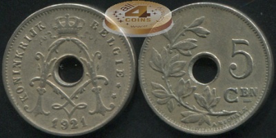 Бельгия. 5 центимов. 1921 (VF)