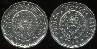 Аргентина. 25 песо. 1966