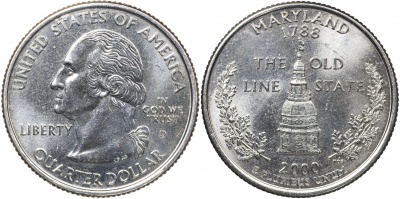 США. Монета 25 центов [Квотер]. 2000.D (KM#306. Unc) Мэриленд