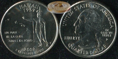 США. Квотер (25 центов). 2008.P (Unc) Гавайи