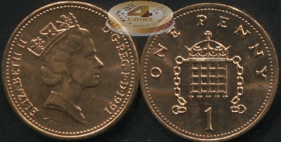 Великобритания. 1 пенни. 1991 (Unc)