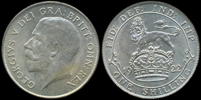 Великобритания. 1 шиллинг. 1922 (aUnc. Серебро)