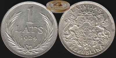 Латвия. 1 лат. 1924 (XF+. Серебро)