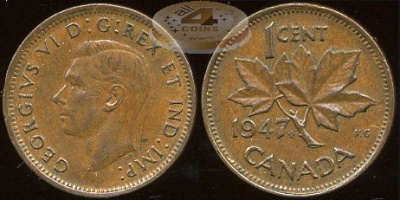 Канада. 1 цент. 1947 (aUnc+)