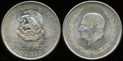 Мексика. 5 песо. 1952 (XF+. Серебро)