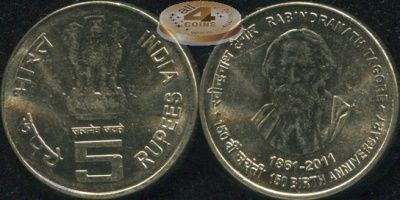 Индия. 5 рупий. 2011 (Unc)