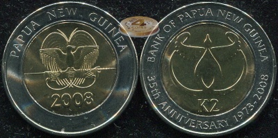 Папуа Новая Гвинея. 2 кина. 2008 (Unc. Биметалл)
