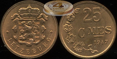 Люксембург. 25 центимов. 1947 (Unc)