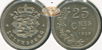 Люксембург. 25 центимов. 1938 (XF+/aUnc)