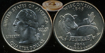 США. Квотер (25 центов). 2004.P (Unc) Висконсин