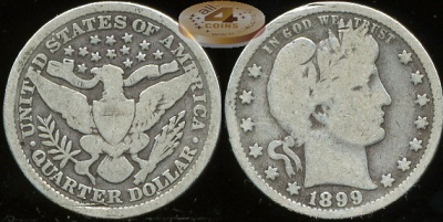 США. 25 центов. 1899 (VG. Серебро)