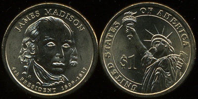 США. 1 доллар. 2007.P (Unc) Джеймс Мэдисон