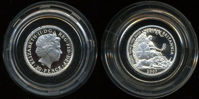 Великобритания. 20 пенсов. 2007 (Proof. Серебро)
