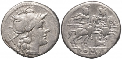 Римская республика. Анонимный выпуск. Денарий. VF серебро. 206-195 до н.э. Рим