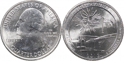 США. Монета 25 центов [Квотер]. 2013.D (KM#545. Unc) Fort McHenry [Maryland]