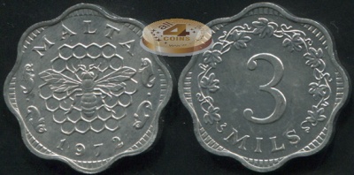 Мальта. 3 милс. 1972 (Unc)