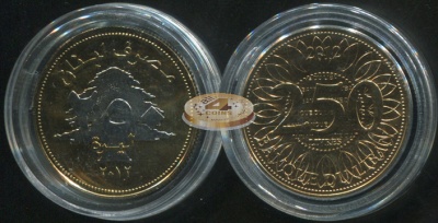 Ливан. 250 ливров. 2012 (Unc. Покрытие Родием)