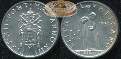 Ватикан. 1 лира. 1951 (Unc)
