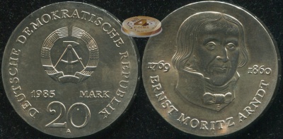 Германия [ГДР]. 20 марок. 1985.A (Unc. Серебро)