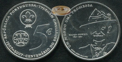 Португалия. 5 евро. 2007 (Unc. Серебро)