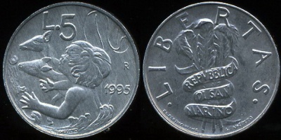 Сан-Марино. 5 лир. 1995 (Unc)