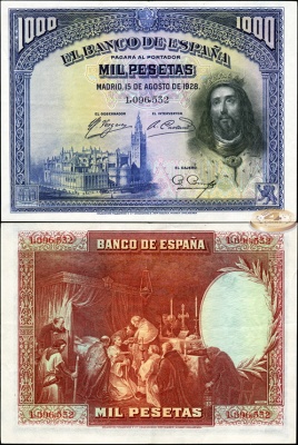 Испания. 1000 песет (aUnc) 1928