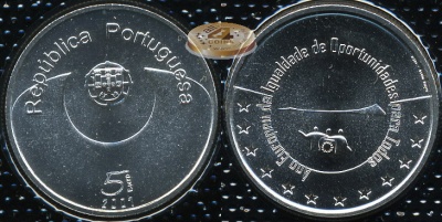Португалия. 5 евро. 2007 (Unc. Серебро) Европейский год