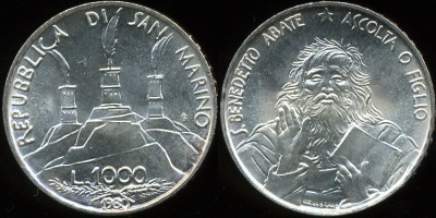 Сан-Марино. 1000 лир. 1980 (Unc. Серебро)